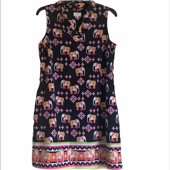 Crown&Ivy Elephant Print Sheath Dress,Navy-Pink ,4 - Picture 2 of 14